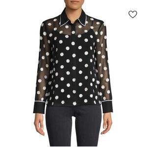 Alice + Olivia Embellished Black Sheer Poly Top Blouse size M